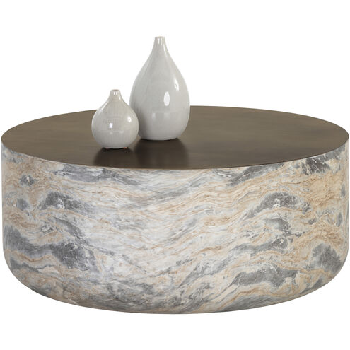 Diaz 34.5 X 15 inch Marble Look / Antique Brass Outdoor Coffee Table